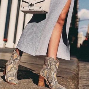FREE PEOPLE Barclay Leather Snake-Embossed Western Ankle Boots Size 8